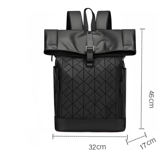 Roll Top Laptop Backpack Water-Resistant Commuter Travel Bag Black