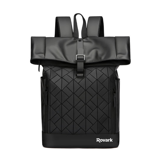 Roll Top Laptop Backpack Water-Resistant Commuter Travel Bag Black