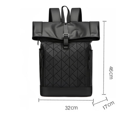 Roll Top Laptop Backpack Water-Resistant Commuter Travel Bag Black