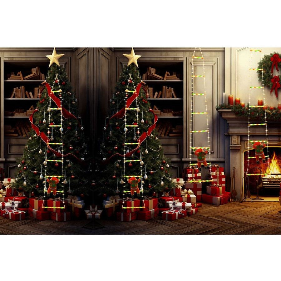 Electric Climbing Ladder Santa Claus Christmas Decoration with LED Lights- USB