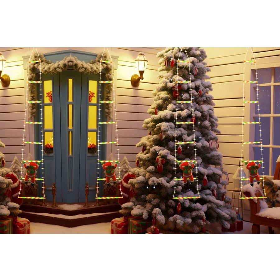Electric Climbing Ladder Santa Claus Christmas Decoration with LED Lights- USB