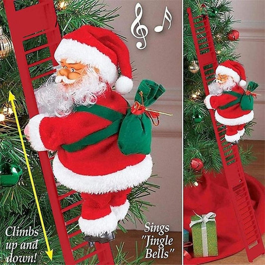 Electric Climbing Santa Claus  Christmas Decoration with Music and Light - Ladder
