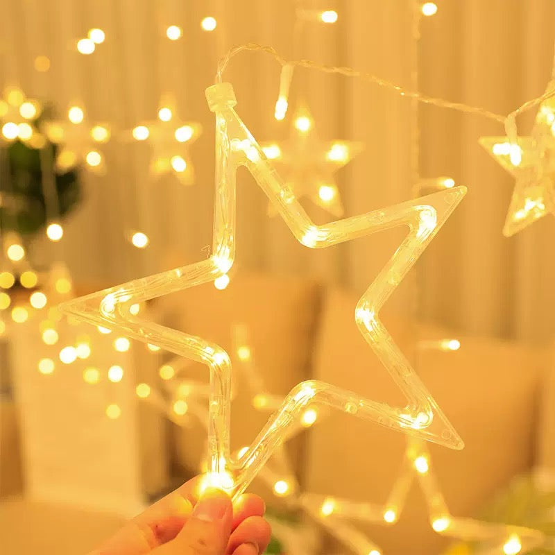 Star Curtain String Lights - 3.5M Length with 138 Lights (12 Star light Decorations) USB /Battery