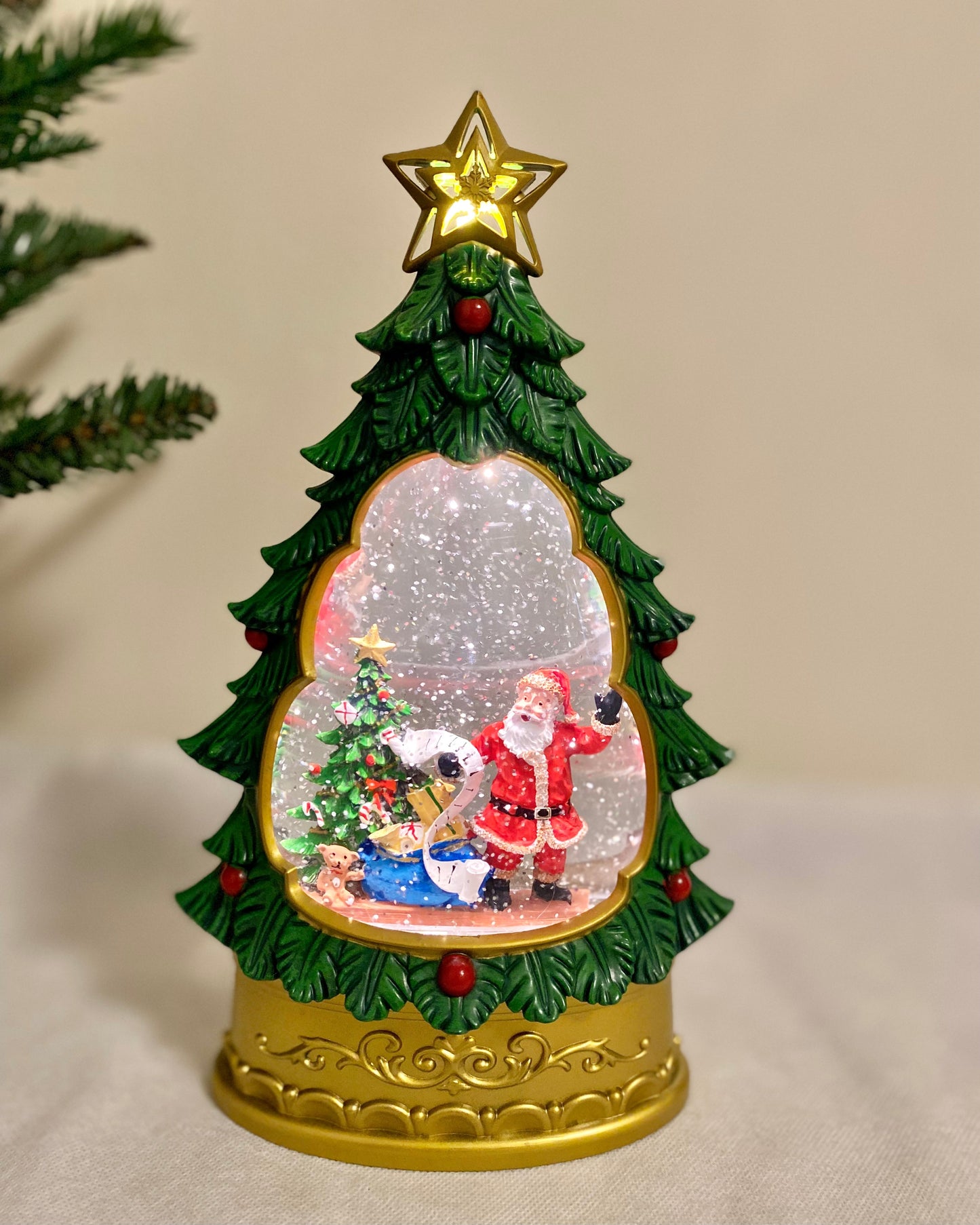 Magical Christmas Tree Snow Globe Music Box (Dreamy Lights & Auto-Snow) USB/Battery