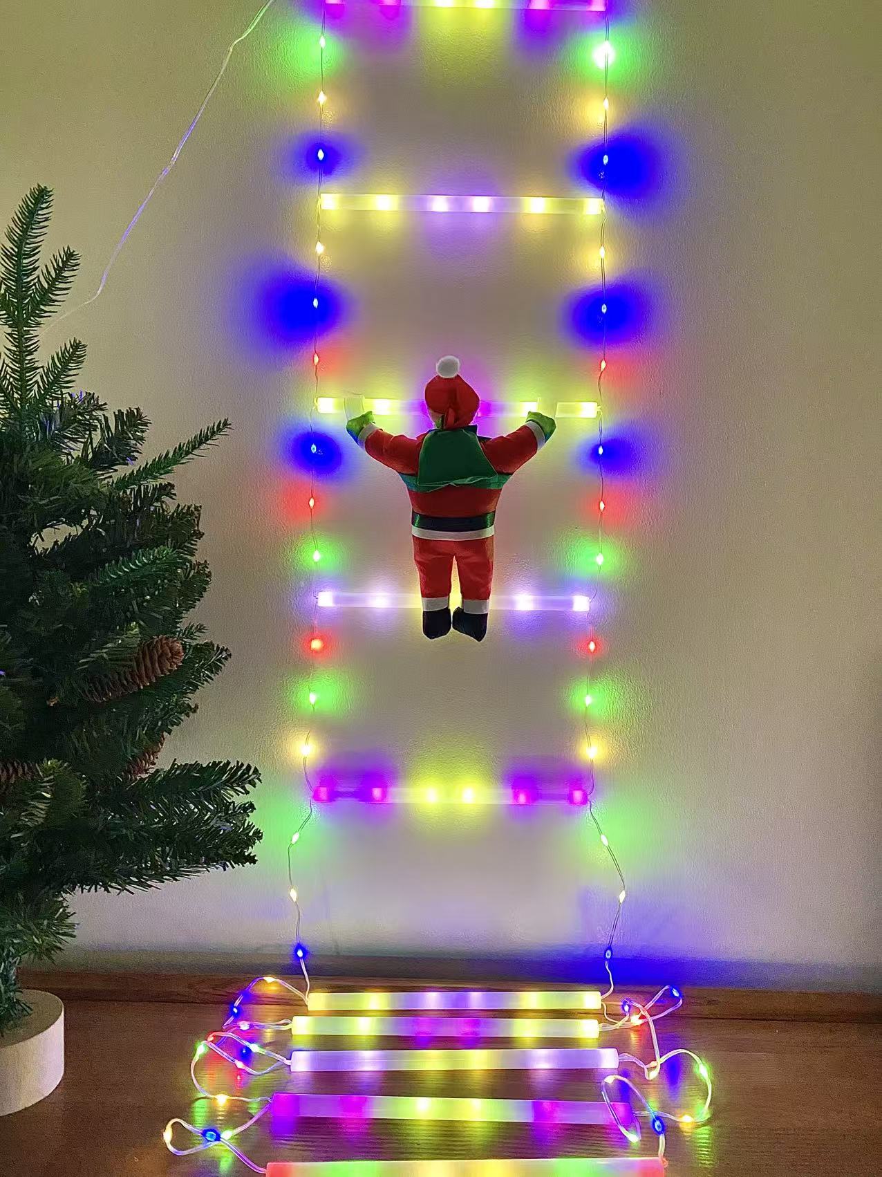 Electric Climbing Ladder Santa Claus Christmas Decoration with LED Lights- USB