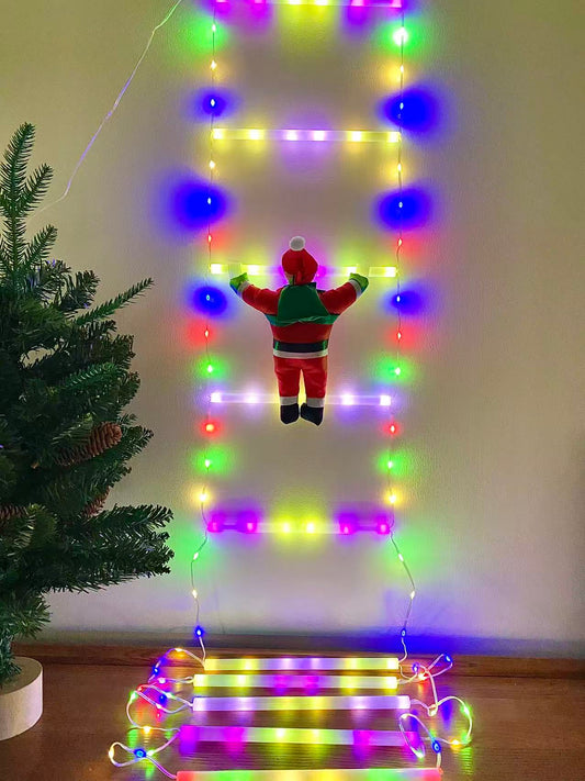 Electric Climbing Ladder Santa Claus Christmas Decoration with LED Lights- USB