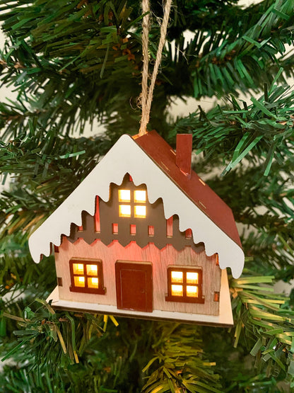 Light - up Wooden House Christmas Ornament