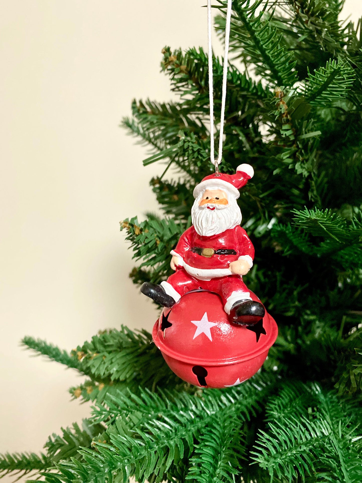 Iron Santa on Red Bell Christmas Ornament
