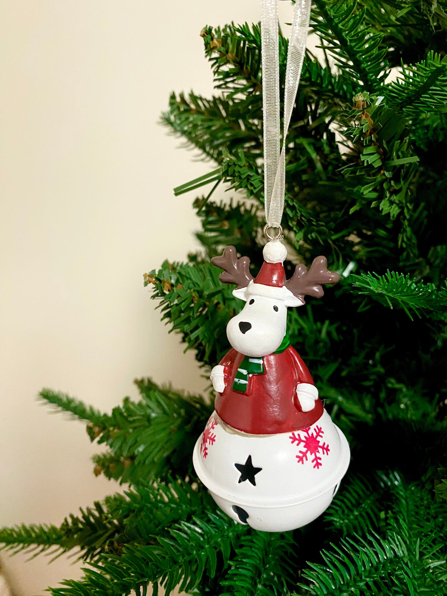 Iron Reindeer on White Bell Christmas Ornament