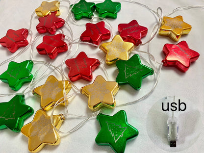 Christmas Star String Lights - 3M Length with 20 Stars - USB
