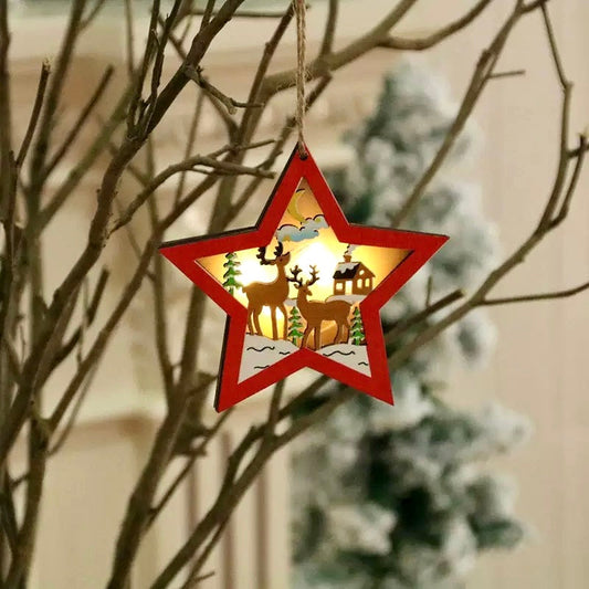 Lighted Wooden Christmas Star Ornament