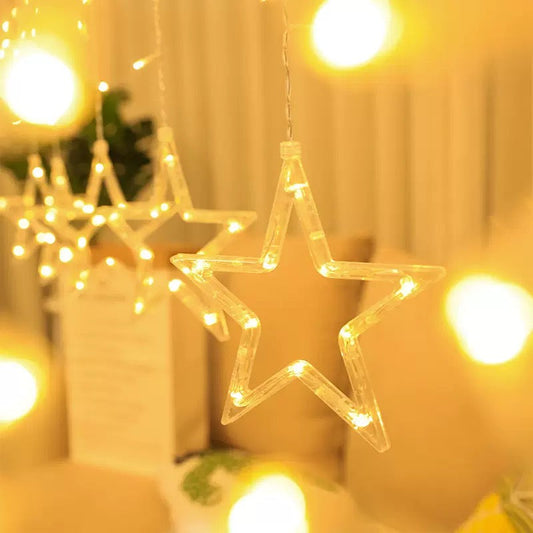 Star Curtain String Lights - 3.5M Length with 138 Lights (12 Star light Decorations) USB /Battery