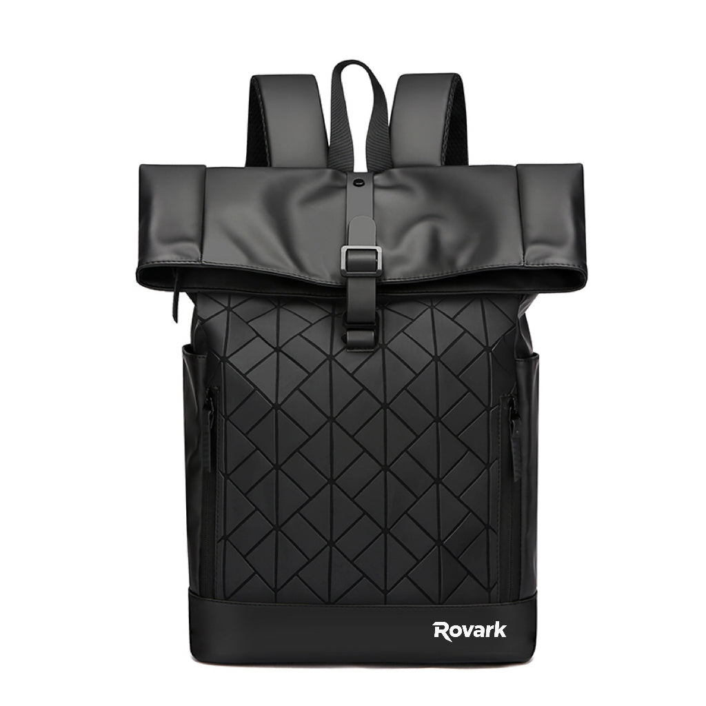 Roll Top Laptop Backpack Water-Resistant Commuter Travel Bag Black