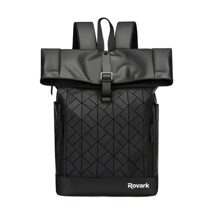Roll Top Laptop Backpack Water-Resistant Commuter Travel Bag Black
