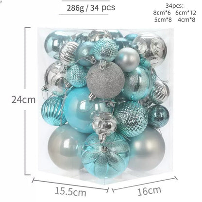 Blue & Silver Christmas Bauble Set Ornaments - 34PCS