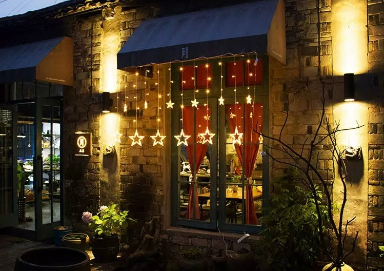 Star Curtain String Lights - 3.5M Length with 138 Lights (12 Star light Decorations) USB /Battery