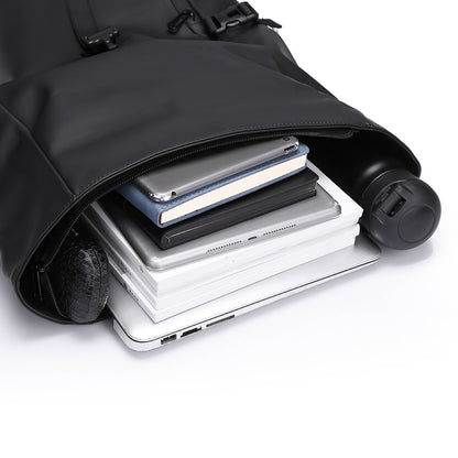Roll Top Laptop Backpack Water-Resistant Commuter Travel Bag Black