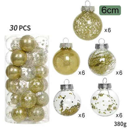 Golden Christmas Baubles Set  Ornaments - 30PCS