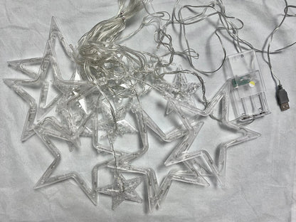 Star Curtain String Lights - 3.5M Length with 138 Lights (12 Star light Decorations) USB /Battery