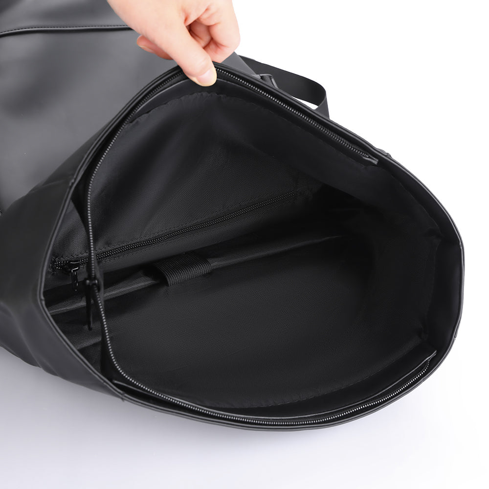 Roll Top Laptop Backpack Water-Resistant Commuter Travel Bag Black