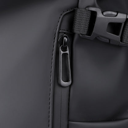 Roll Top Laptop Backpack Water-Resistant Commuter Travel Bag Black