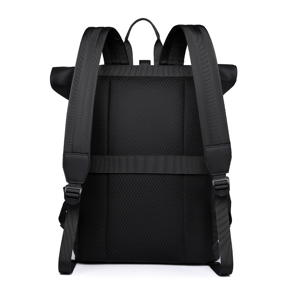 Roll Top Laptop Backpack Water-Resistant Commuter Travel Bag Black