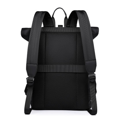 Roll Top Laptop Backpack Water-Resistant Commuter Travel Bag Black