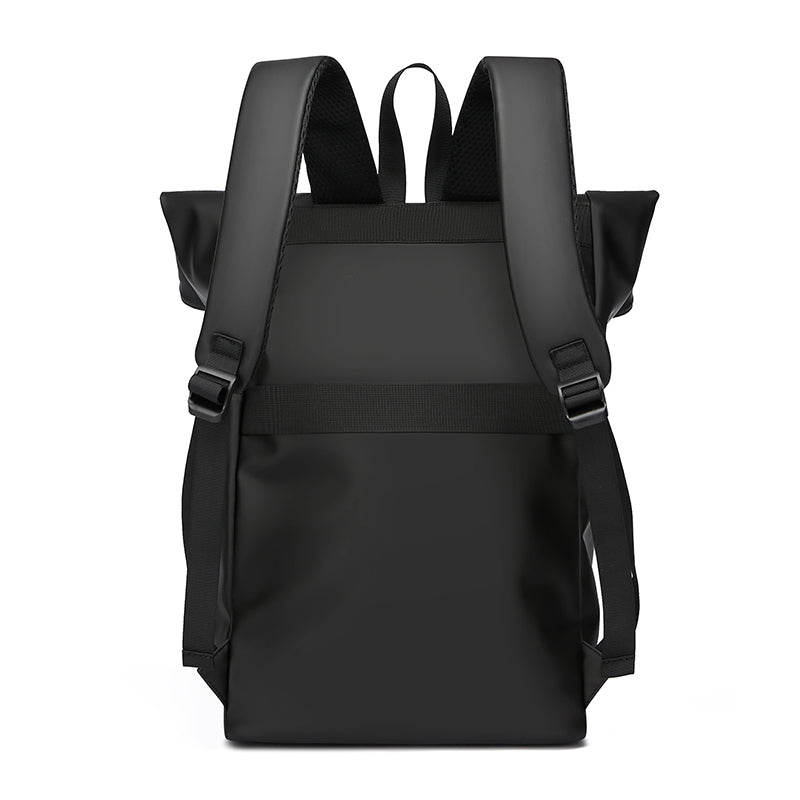 Roll Top Laptop Backpack Water-Resistant Commuter Travel Bag Black