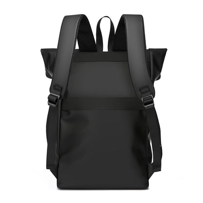 Roll Top Laptop Backpack Water-Resistant Commuter Travel Bag Black