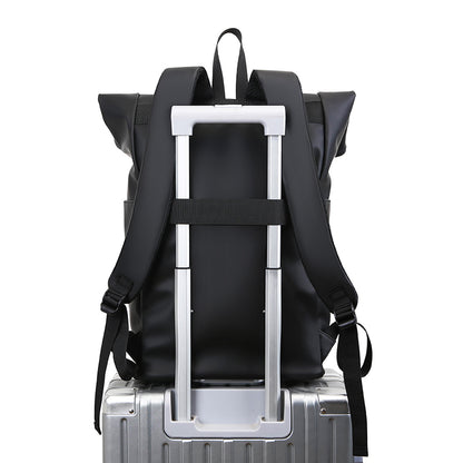Roll Top Laptop Backpack Water-Resistant Commuter Travel Bag Black