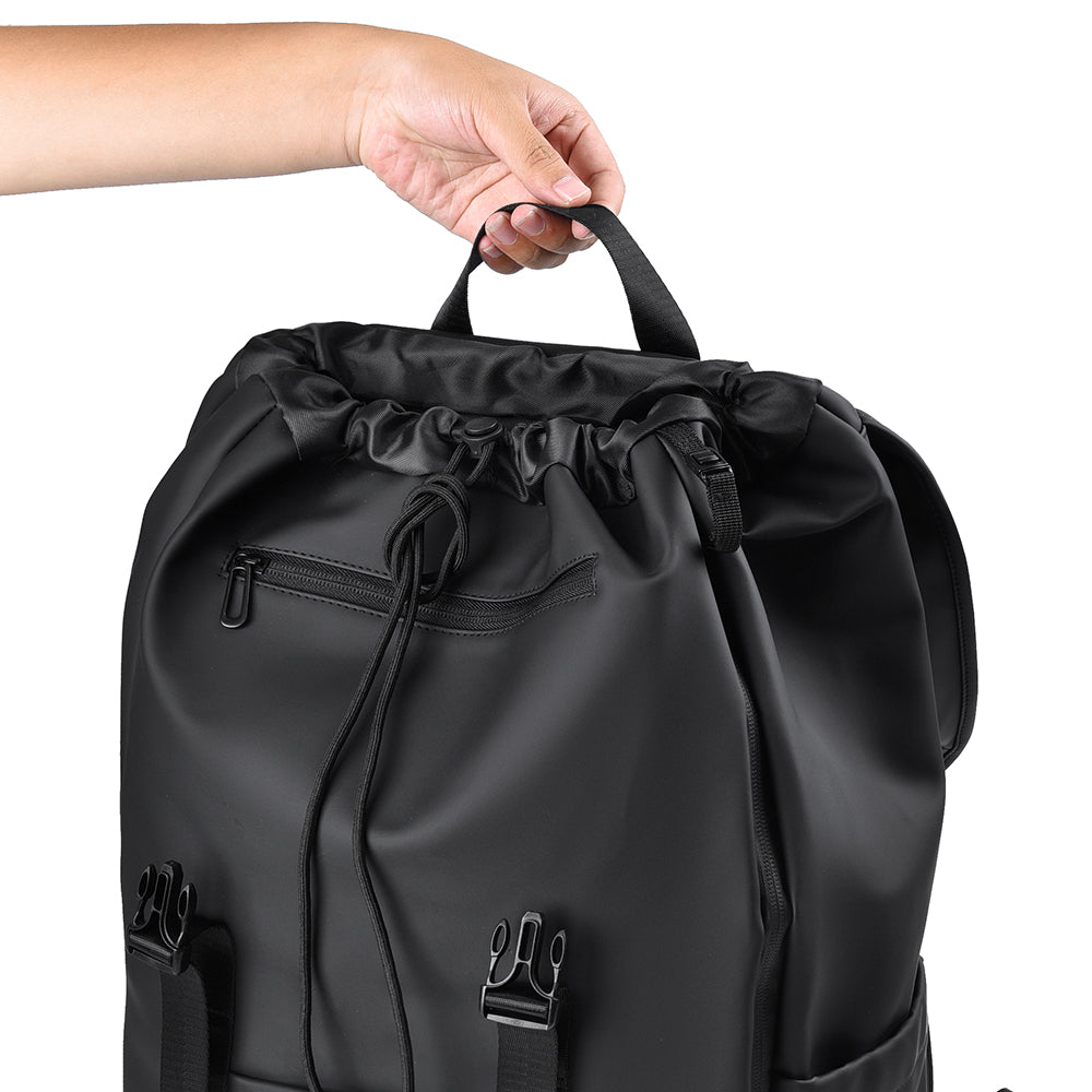Flap Top Laptop Backpack Large Capacity Work University Travel Bag with Trolley Sleeve, Black