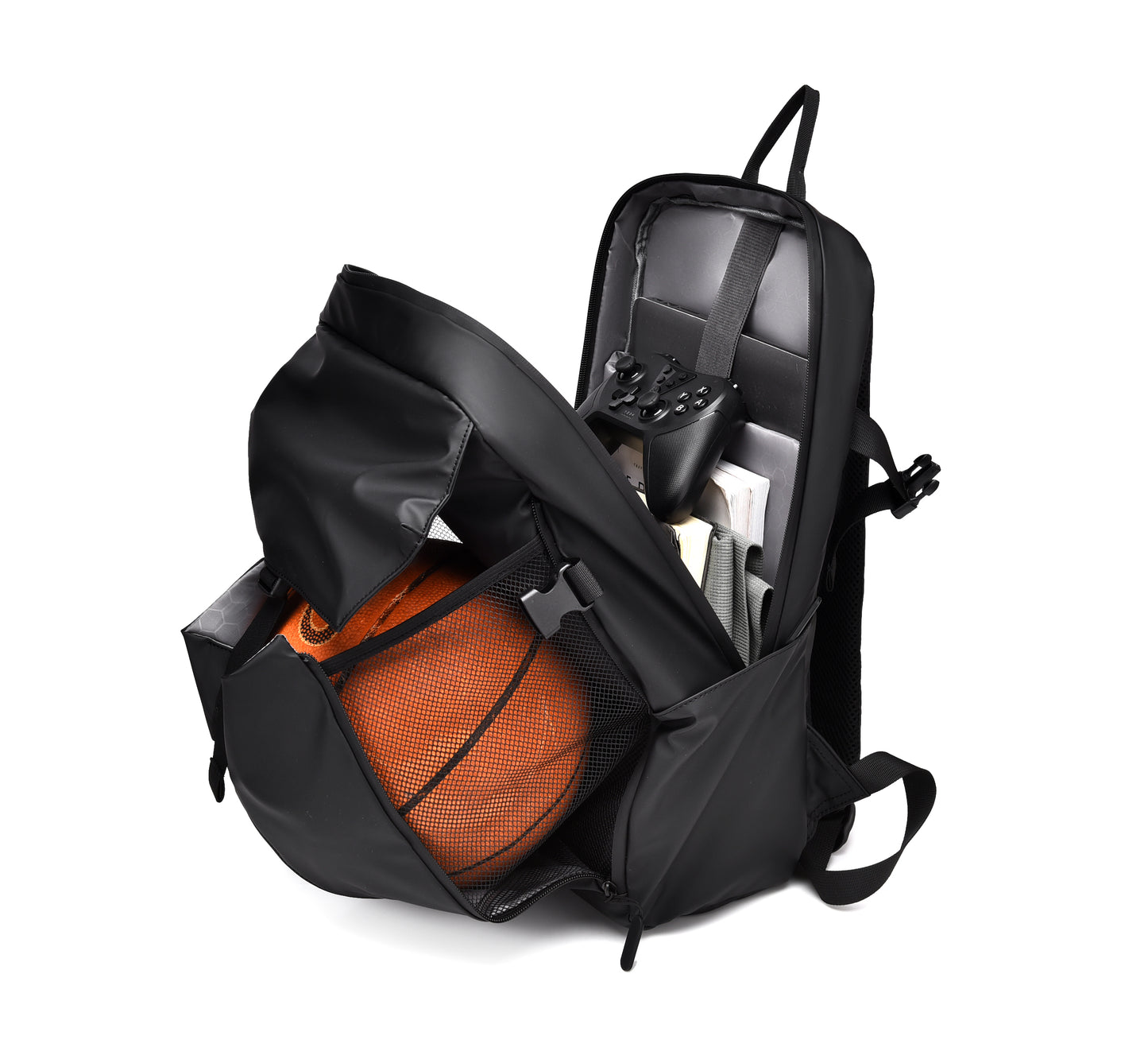 Rovark Sports Backpack - Basketball/Football Compartment Black