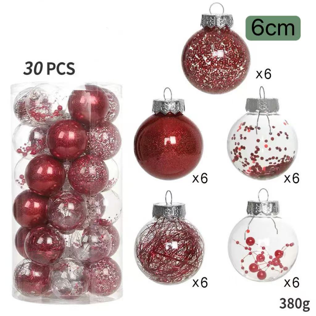 Red Christmas Bauble Set Ornaments —30PCS
